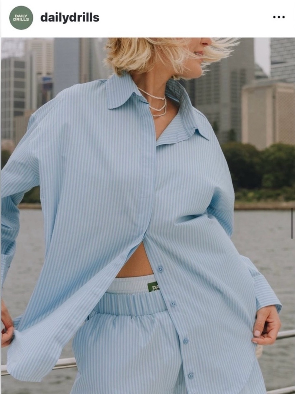 Daily Drills Sky Blue Pinstriped Button-Down Shirt and matching shorts, xs/s